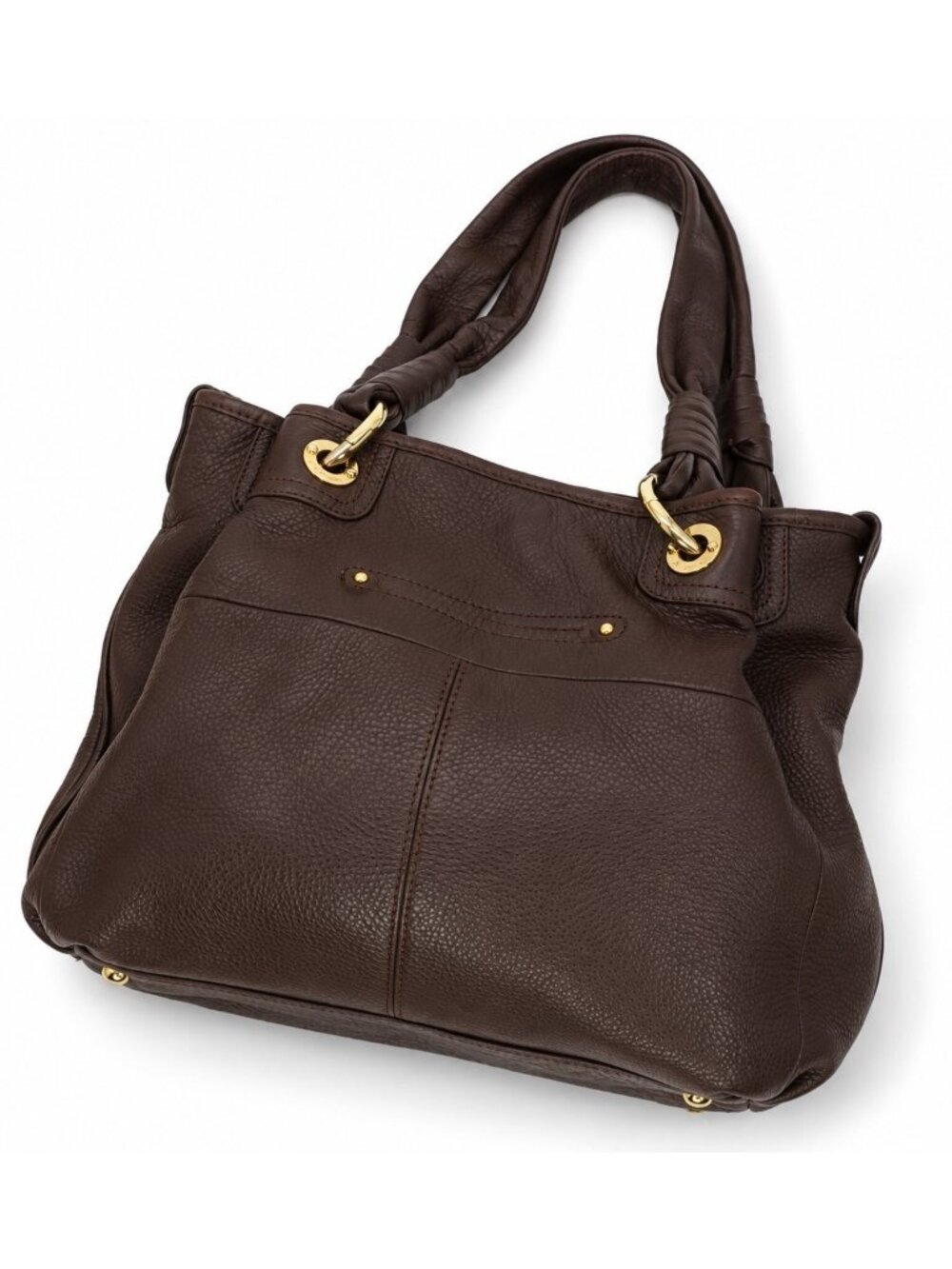 B Makowsky Brown Full Grain Pebbled Leather Purse Gold Hardware Shoulder Bag - Picture 2 of 6